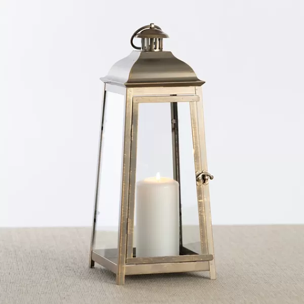 Lanterns-Kirkland's Home Brushed Ecru Lantern, 16 In. Gold