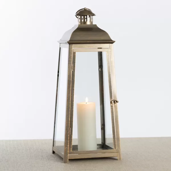 Lanterns-Kirkland's Home Brushed Ecru Lantern, 23 In. Gold