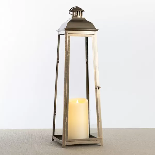 Lanterns-Kirkland's Home Brushed Ecru Lantern, 30 In. Gold