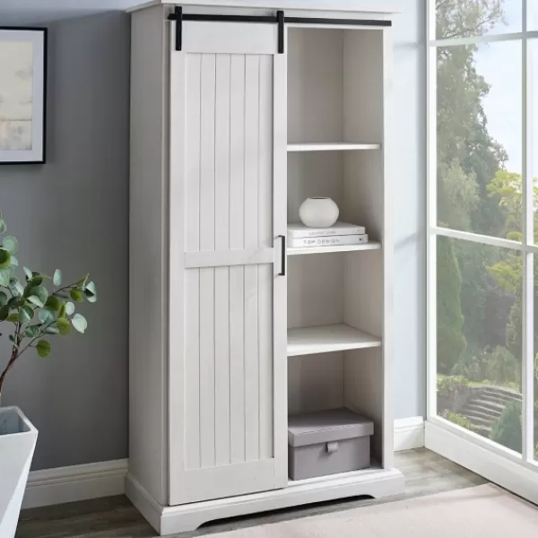 Cabinets & Sideboards-Kirkland's Home Brushed Grooved Sliding Door Cabinet White