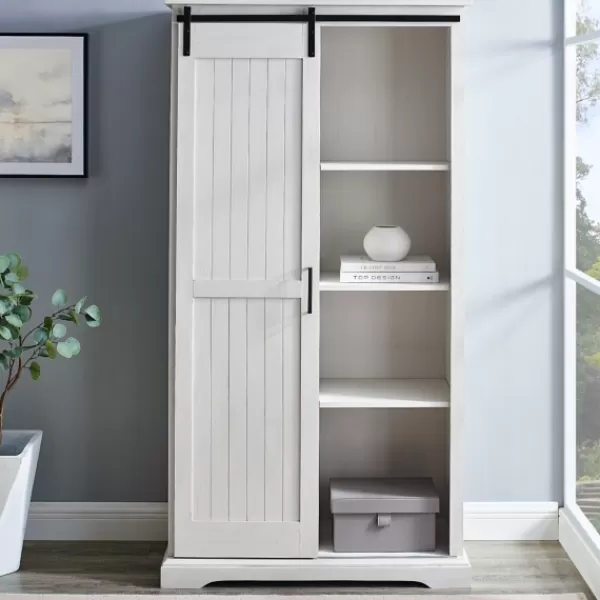 Cabinets & Sideboards-Kirkland's Home Brushed Grooved Sliding Door Cabinet White