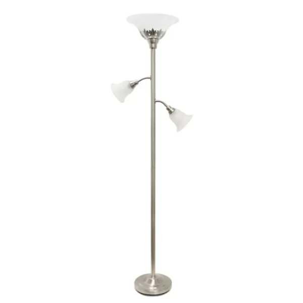 Floor Lamps-Kirkland's Home Brushed Nickel 3-Scallop Glass Floor Lamp Gray