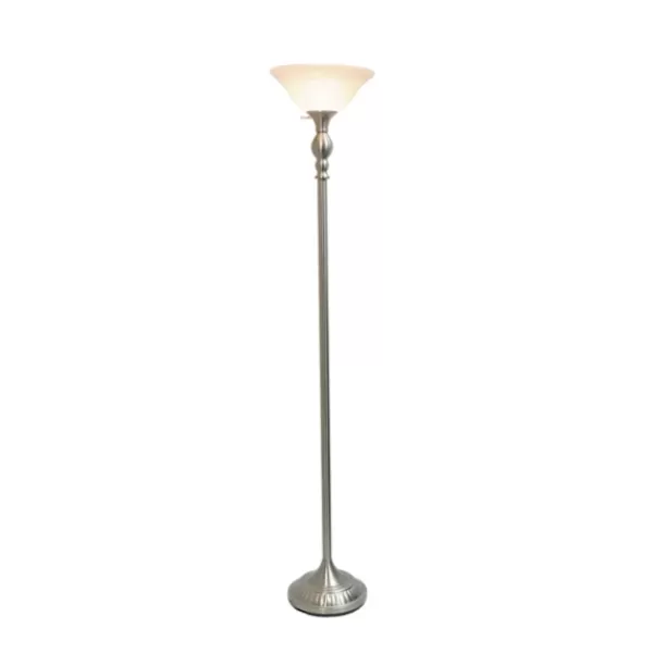 Floor Lamps-Kirkland's Home Brushed Nickel And Marbleized Glass Torchiere Silver