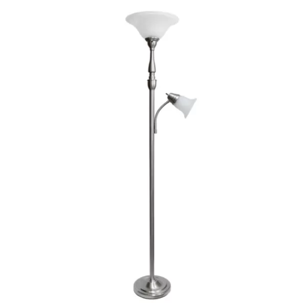 Floor Lamps-Kirkland's Home Brushed Nickel Base Marble Glass Shade Floor Lamp Gray