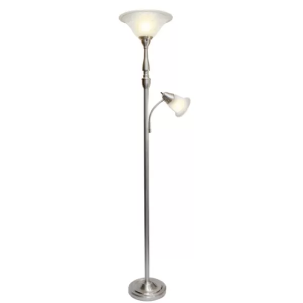 Floor Lamps-Kirkland's Home Brushed Nickel Base Marble Glass Shade Floor Lamp Gray