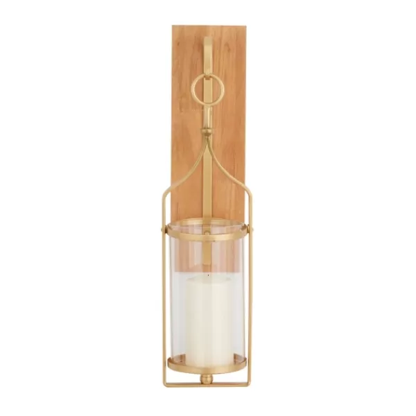 Sconces-Kirkland's Home Brushed Poplar Wood Sconce Gold