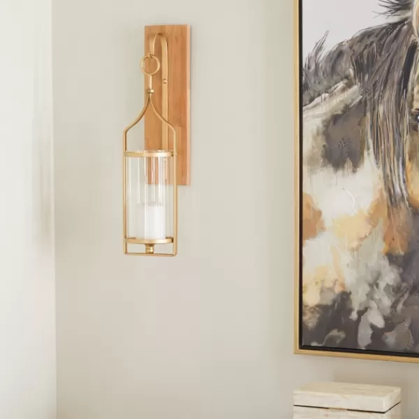 Sconces-Kirkland's Home Brushed Poplar Wood Sconce Gold