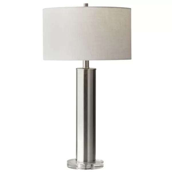 Table Lamps-Kirkland's Home Brushed Steel Cylinder Table Lamp White