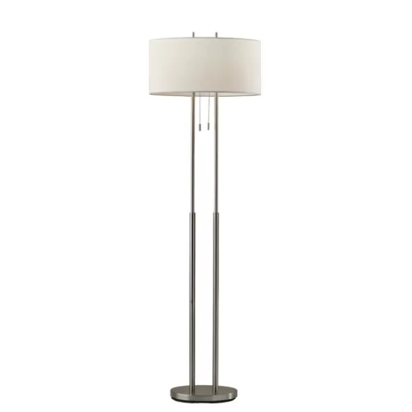 Floor Lamps-Kirkland's Home Brushed Steel Double-Bulb Oval Floor Lamp Ivory