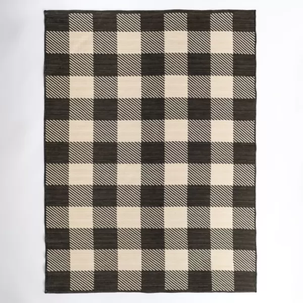 Outdoor Rugs-Kirkland's Home Buffalo Check Reversible Outdoor Area Rug, 5X7 Black/Tan