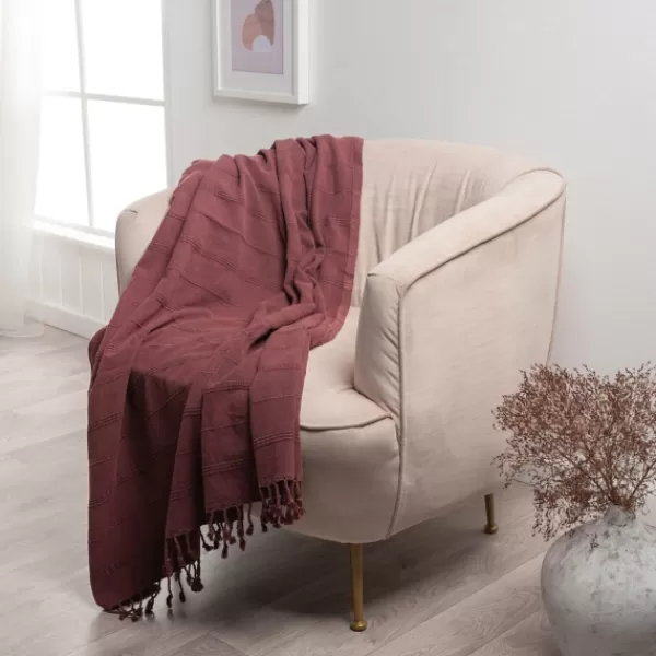 Blankets & Throws-Kirkland's Home Burgundy Modern Striped Throw Red