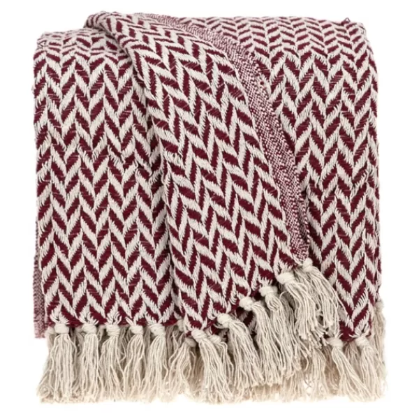 Blankets & Throws-Kirkland's Home Burgundy Zig Zag Pattern Throw Red/Ivory