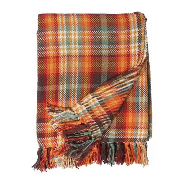 Blankets & Throws-Kirkland's Home Burnt Harvest Plaid Throw Orange