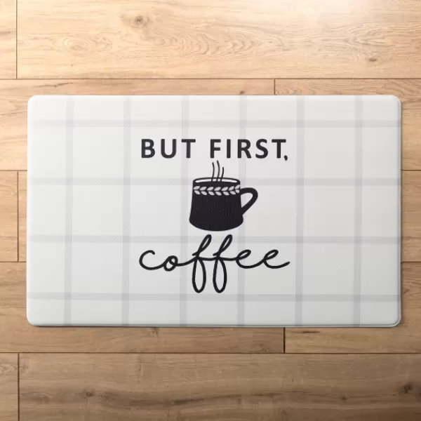 Kitchen & Floor Mats-Kirkland's Home But First Coffee Kitchen Mat White