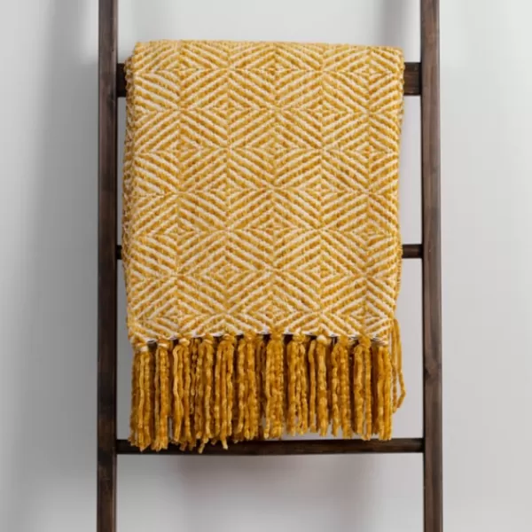 Blankets & Throws-Kirkland's Home Butter Diamond Chenille Throw Yellow