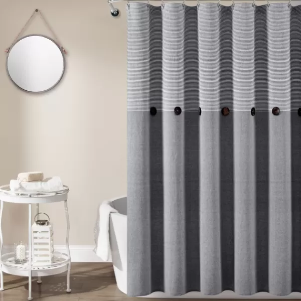 Shower Curtains-Kirkland's Home Button And Stripe Shower Curtain Gray