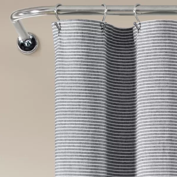 Shower Curtains-Kirkland's Home Button And Stripe Shower Curtain Gray