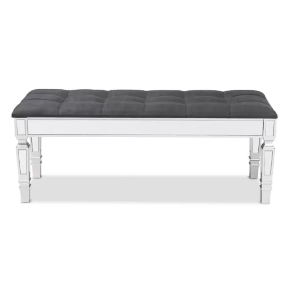 Benches & Ottomans-Kirkland's Home Button Tufted Bench With Mirrored Base Gray