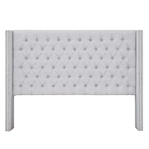 Beds & Headboards-Kirkland's Home Button Tufted Nailhead Trim Queen Headboard Gray