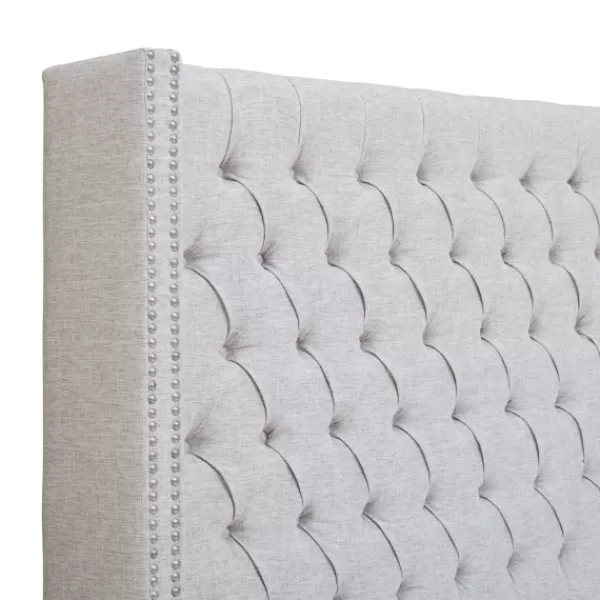 Beds & Headboards-Kirkland's Home Button Tufted Nailhead Trim Queen Headboard Gray