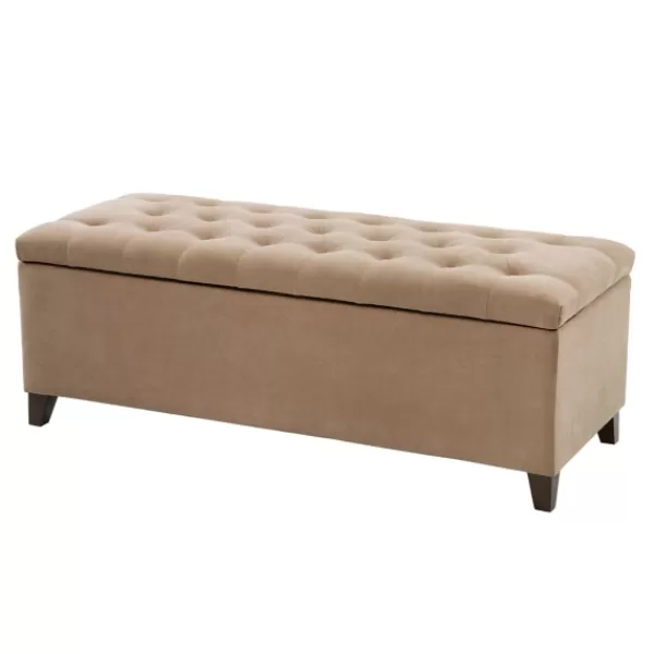 Benches & Ottomans-Kirkland's Home Button Tufted Storage Bench Brown