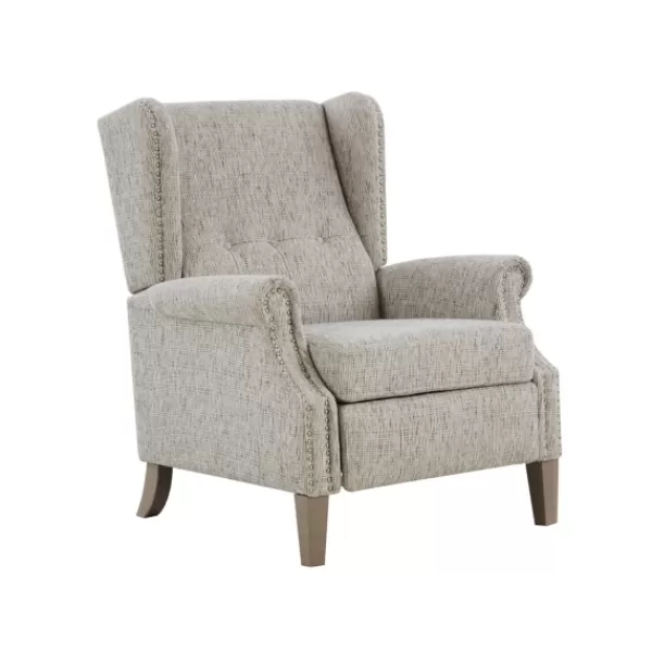 Accent Chairs-Kirkland's Home Button Tufted Upholstered Push Back Recliner Gray