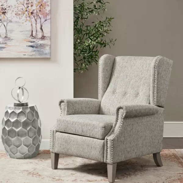 Accent Chairs-Kirkland's Home Button Tufted Upholstered Push Back Recliner Gray