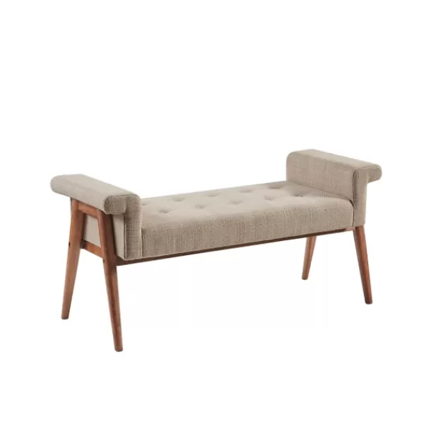 Benches & Ottomans-Kirkland's Home Button Tufted Wood Bench Tan