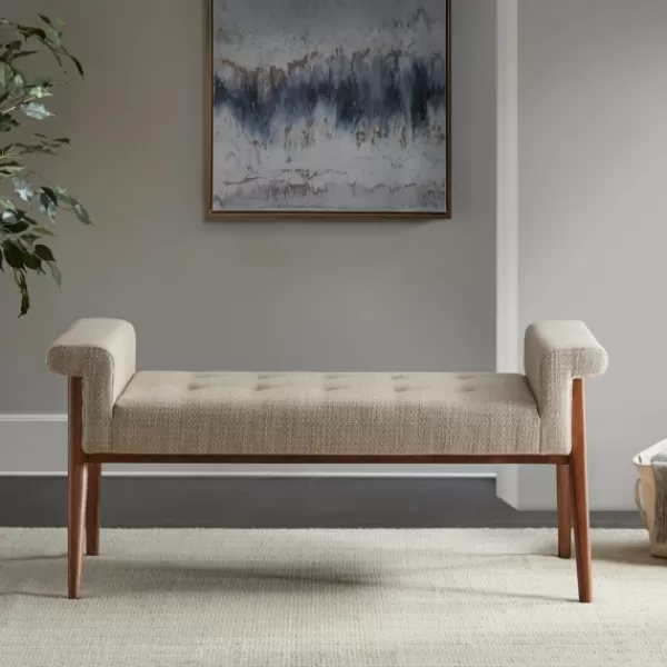 Benches & Ottomans-Kirkland's Home Button Tufted Wood Bench Tan