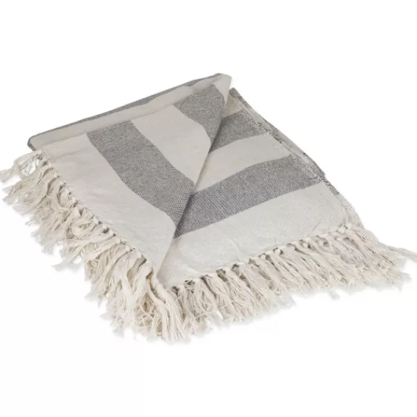 Blankets & Throws-Kirkland's Home Cabana Stripe Throw Gray