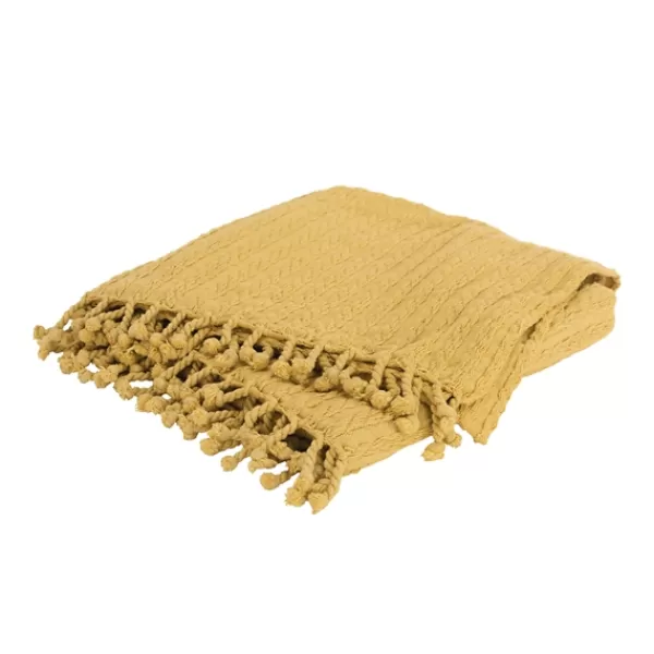 Blankets & Throws-Kirkland's Home Cable Knit Tassel Throw Yellow