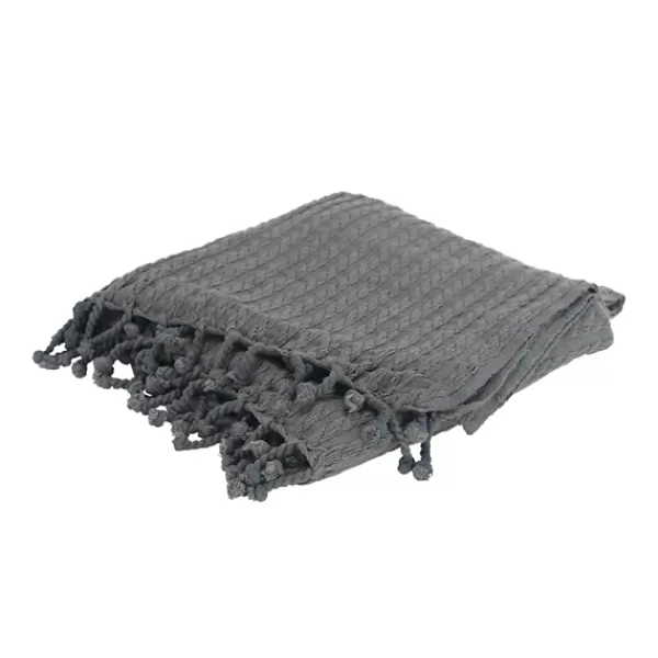 Blankets & Throws-Kirkland's Home Cable Knit Tassel Throw Gray