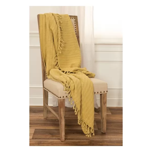 Blankets & Throws-Kirkland's Home Cable Knit Tassel Throw Yellow