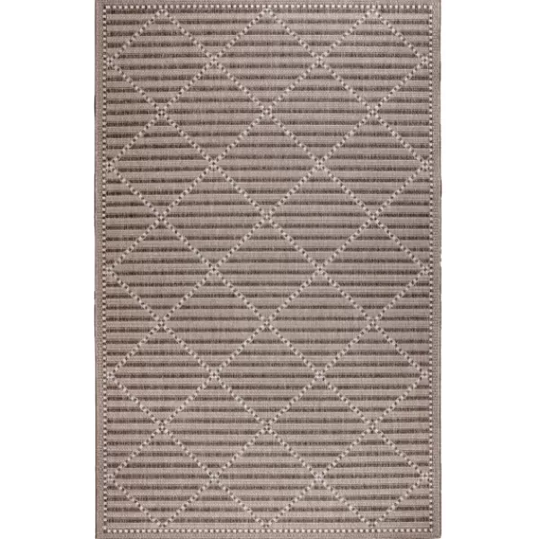 Outdoor Rugs-Kirkland's Home Cafe Geo Lattice Outdoor Area Rug, 4X7 Brown