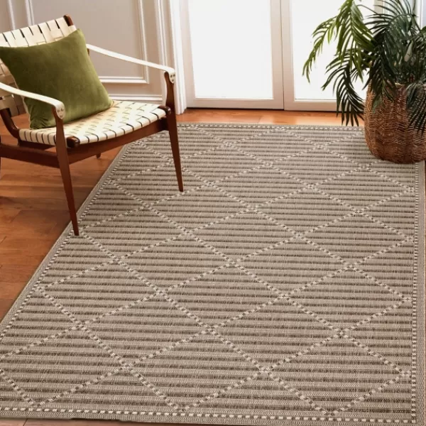 Outdoor Rugs-Kirkland's Home Cafe Geo Lattice Outdoor Area Rug, 4X7 Brown