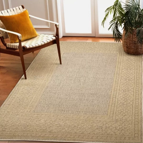 Outdoor Rugs-Kirkland's Home Camel Leopard Border Outdoor Area Rug, 5X7 Tan