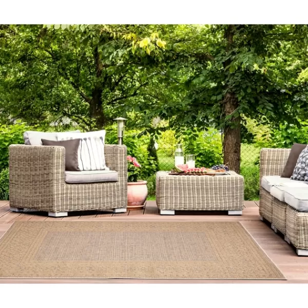 Outdoor Rugs-Kirkland's Home Camel Leopard Border Outdoor Area Rug, 6X9 Tan