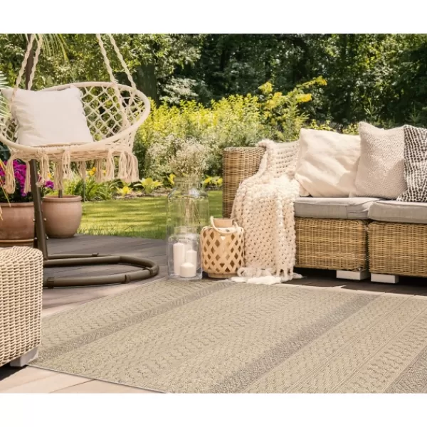 Outdoor Rugs-Kirkland's Home Camel Linear Sundry Outdoor Area Rug, 6X9 Tan