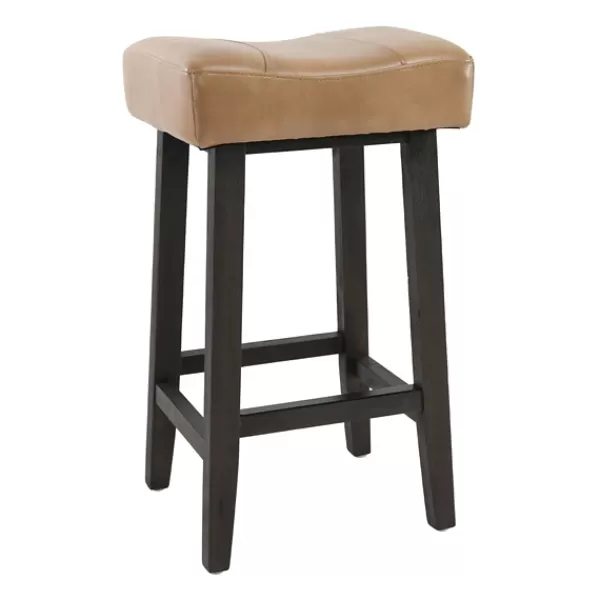 Bar Stools & Counter Height Stools-Kirkland's Home Camel Wood And Leather Backless Stool Tan