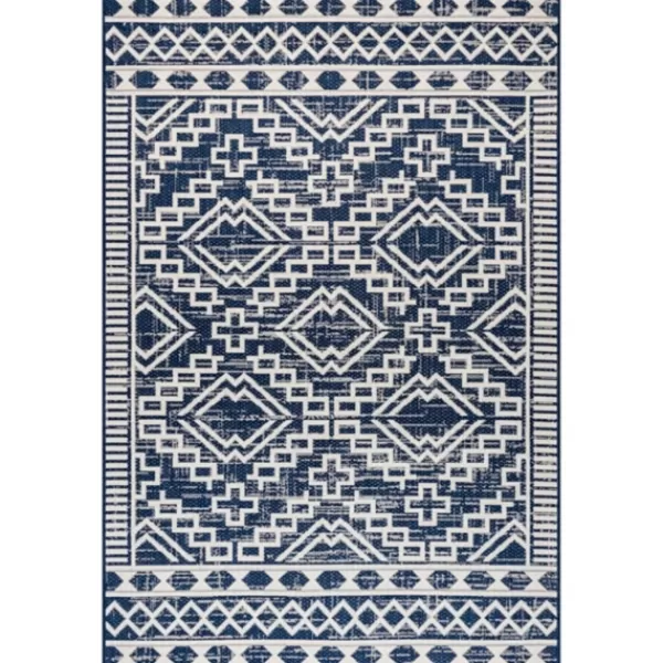 Outdoor Rugs-Kirkland's Home Cammie Blue Moroccan Tribal Outdoor Rug, 5X8 Blue/Gray