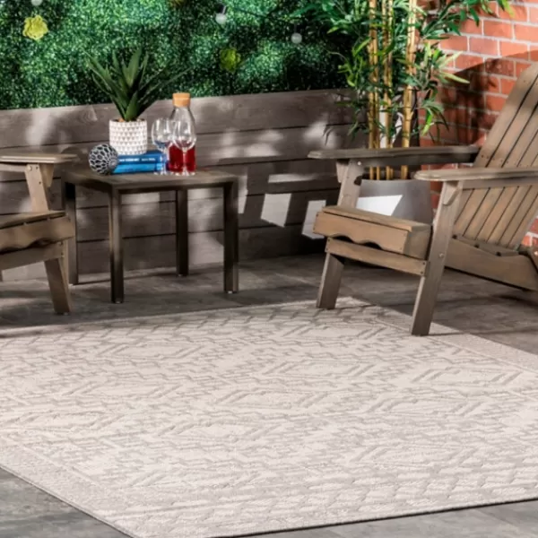 Outdoor Rugs-Kirkland's Home Cammie Gray Moroccan Geometric Outdoor Rug, 5X8 Gray/Ivory