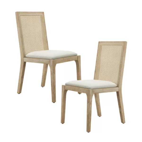 Dining Chairs-Kirkland's Home Cane Back Upholstered Wood Dining Chairs, Set Of 2 Tan