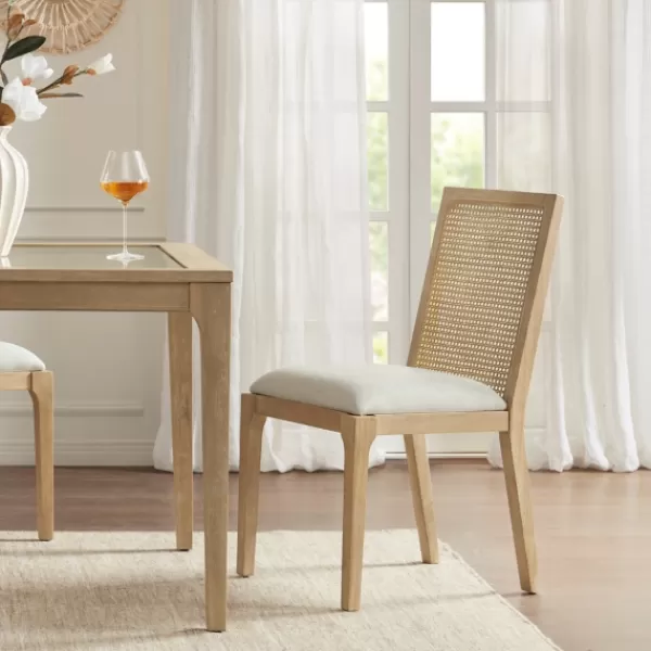 Dining Chairs-Kirkland's Home Cane Back Upholstered Wood Dining Chairs, Set Of 2 Tan