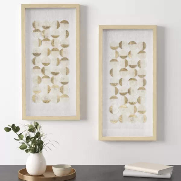 Wall Plaques-Kirkland's Home Capiz Shells Emblem Framed Wall Plaques, Set Of 2 White/Gold