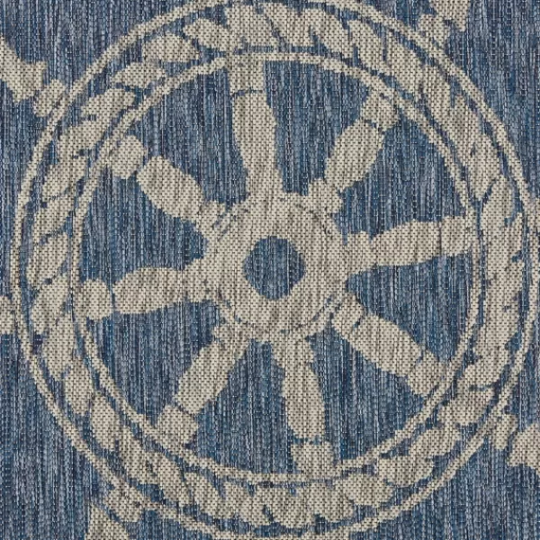 Outdoor Rugs-Kirkland's Home Captiva Nautical Helm Outdoor Area Rug, 5X7 Blue/Gray