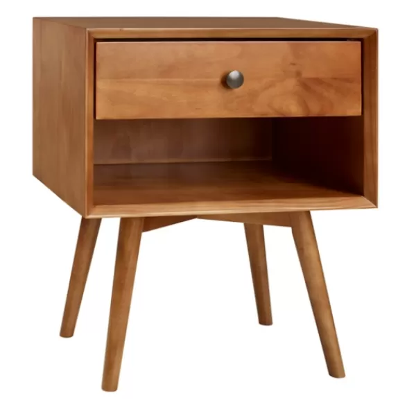 Nightstands-Kirkland's Home Caramel 1-Drawer Mid Century Nightstand Brown