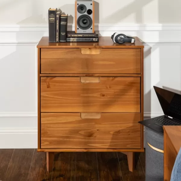 Dressers & Chests-Kirkland's Home Caramel Mid-Century Modern 3-Drawer Wood Chest Brown