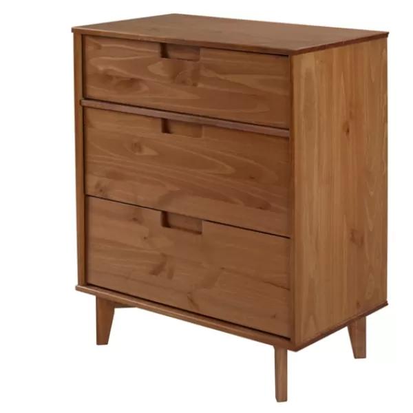 Dressers & Chests-Kirkland's Home Caramel Mid-Century Modern 3-Drawer Wood Chest Brown