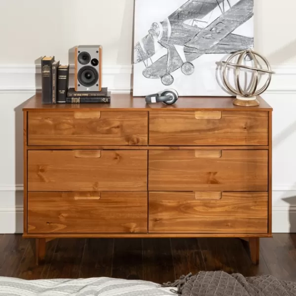 Dressers & Chests-Kirkland's Home Caramel Mid-Century Modern 6-Drawer Dresser Brown