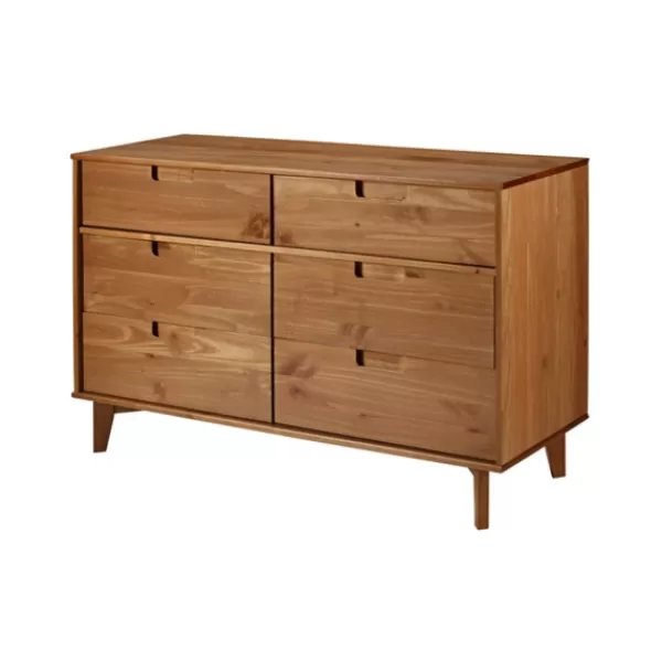 Dressers & Chests-Kirkland's Home Caramel Mid-Century Modern 6-Drawer Dresser Brown